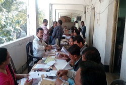 Officials checking documents related to land records etc at the Centralised OV cells that are being set up for Revenue departments at the premises of the DC Office Nagaon Dec, 2016.