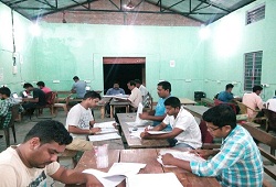 Operators working at late night shifts to wrap up entry of FVR in the respective software application at Goreswar Circle in Udalguri district-18th June 2016.