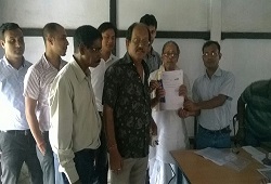 First Applicant of NRC Updation Shri Hridesh Ranjan Das at Settle Office in Karimganj on 15th June, 2015.